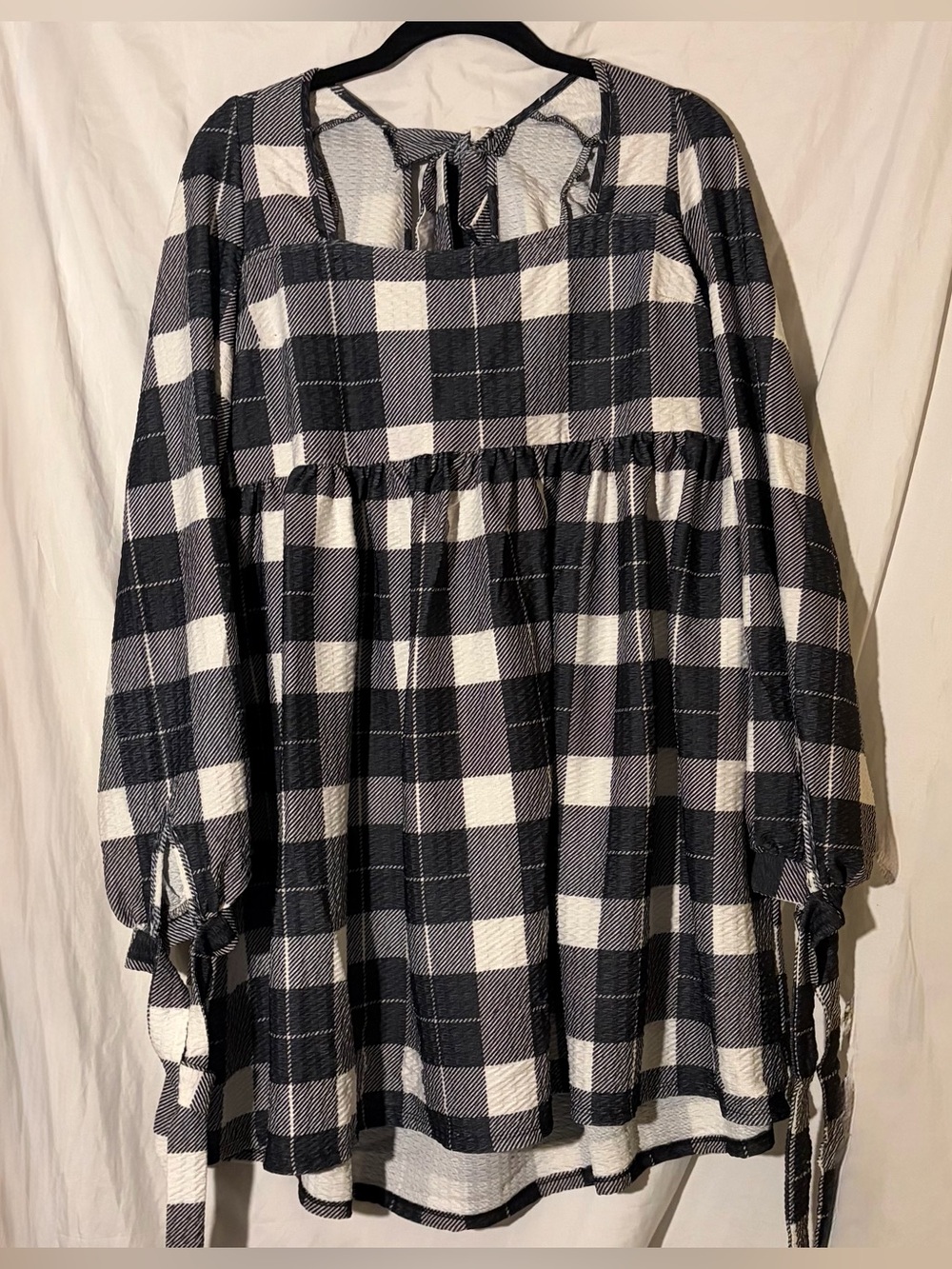 ASOS US 12 Black and White Plaid Baby Doll Tie Dress